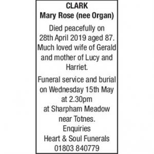 MARY ROSE CLARK (NEE ORGAN)