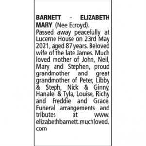 ELIZABETH MARY BARNETT (NEE ECROYD)